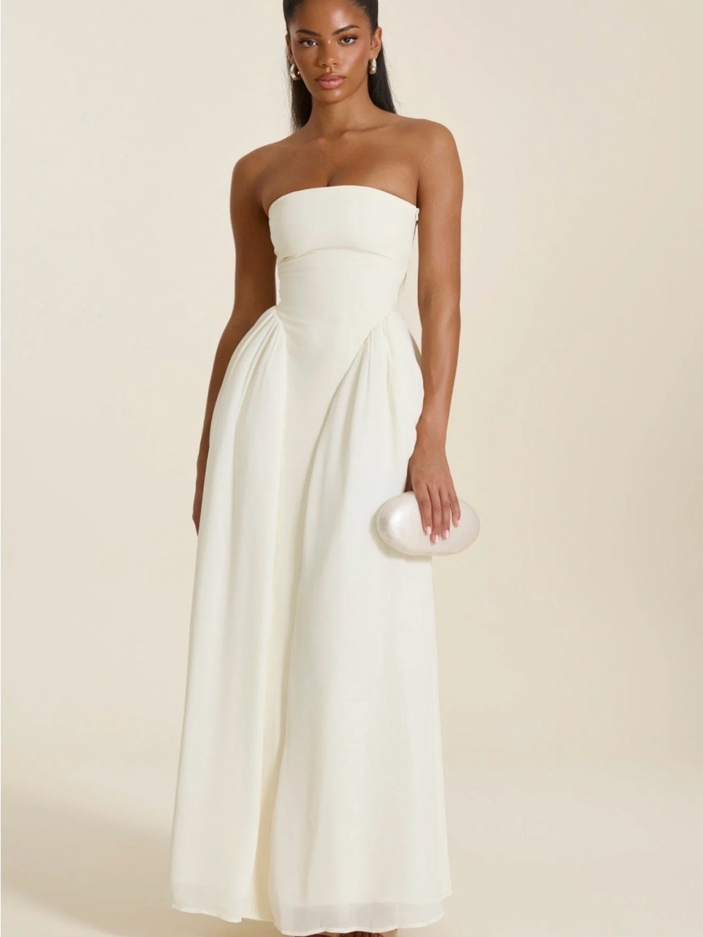 Strapless Cream Maxi Evening Dress